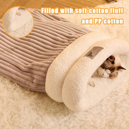Cozy Cat Sleeping Bag Warm Washable Pet Bed Gray Size L 34x20x20cm - Image 6