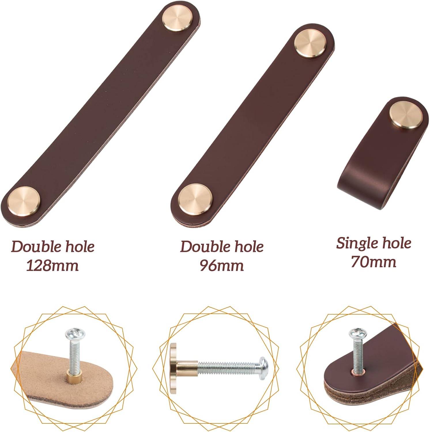 4 pcs Leather Furniture Handles, Cabinet Door Knobs in Leather, Drawer Handles, Vintage Furniture Handles for Cabinets, Dressers, Kitchens - Light Coffee, 128 mm - Image 3