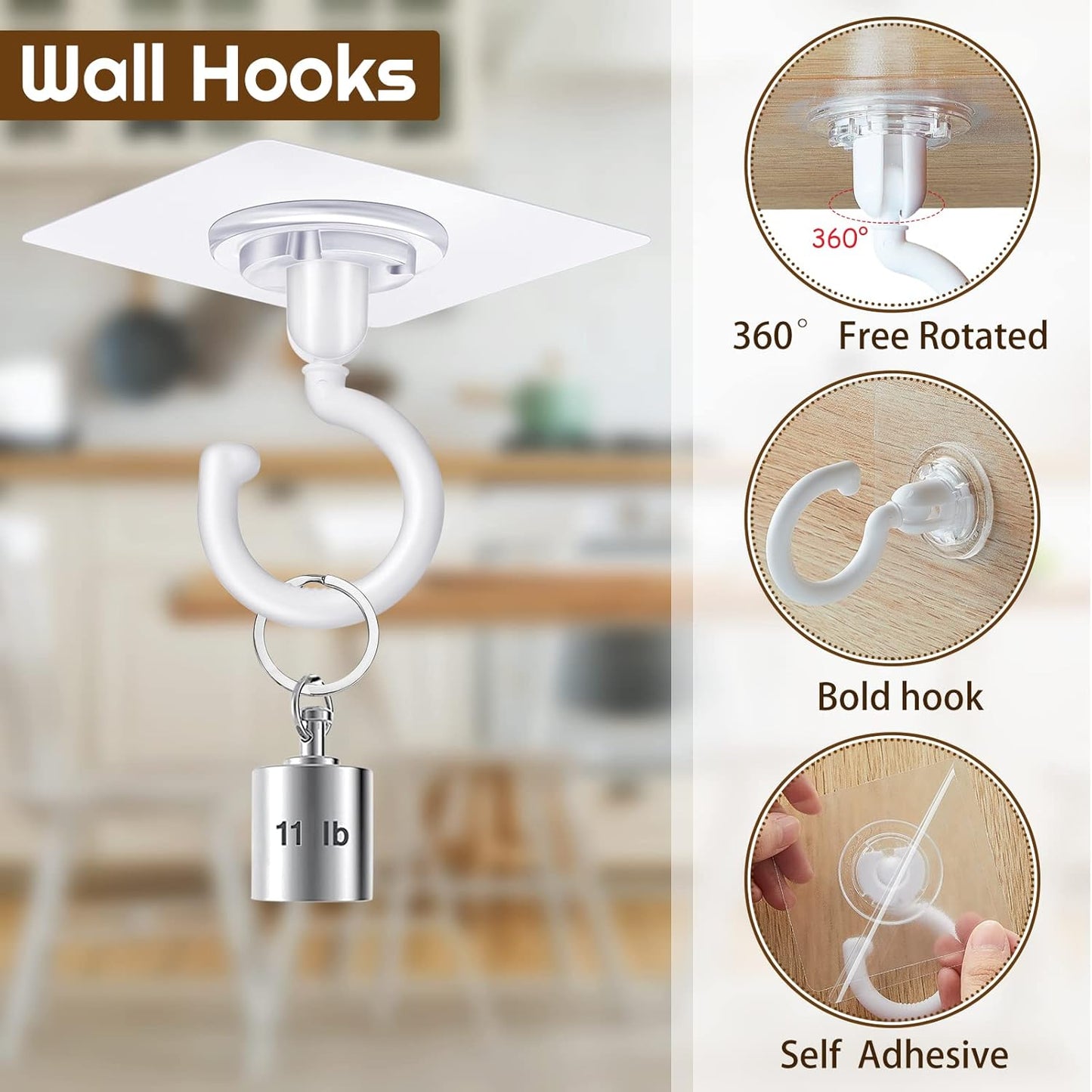 9 pcs self-adhesive ceiling hooks white under cabinet hooks plastic heavy duty self-adhesive hooks tool hooks for ceiling hanging - Image 2