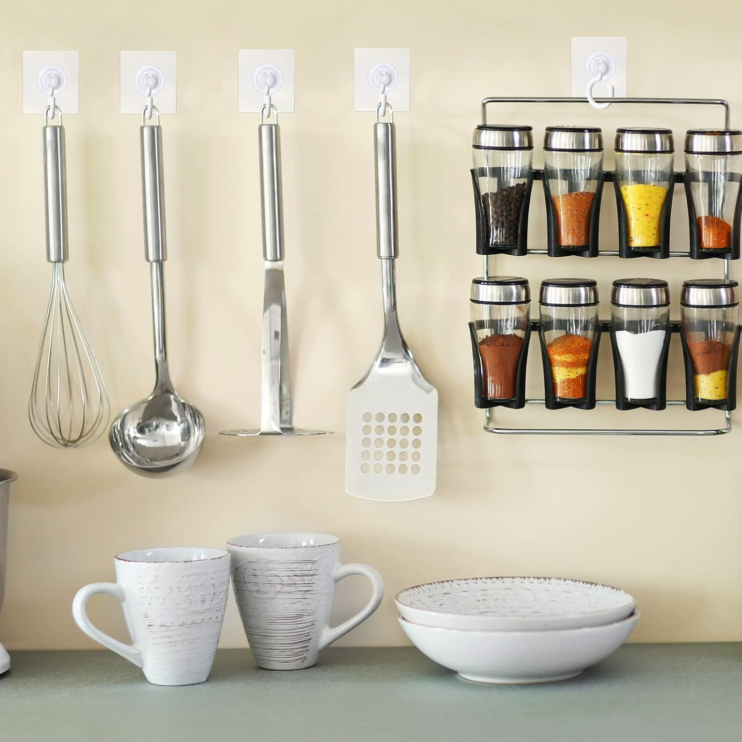 9 pcs self-adhesive ceiling hooks white under cabinet hooks plastic heavy duty self-adhesive hooks tool hooks for ceiling hanging - Image 4