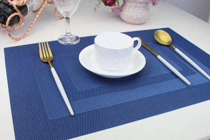 Placemats, Washable Woven Vinyl Placemats for Dining Tables, Easy to Clean Plastic Placemats Set of 6 (18 X12 Inch, Navy Blue) - Image 2