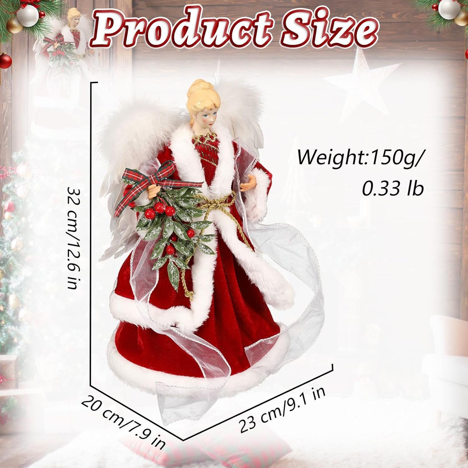 Christmas Tree Angel Tops Decorative Ornaments with White Feather Wings - Image 2