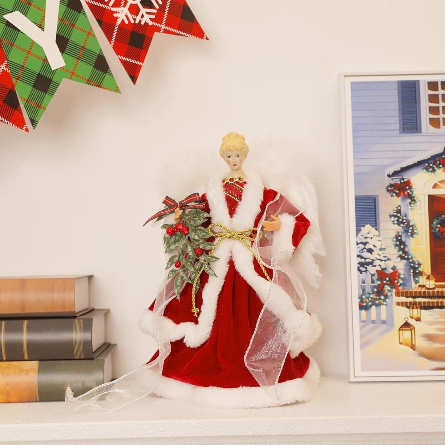 Christmas Tree Angel Tops Decorative Ornaments with White Feather Wings - Image 4