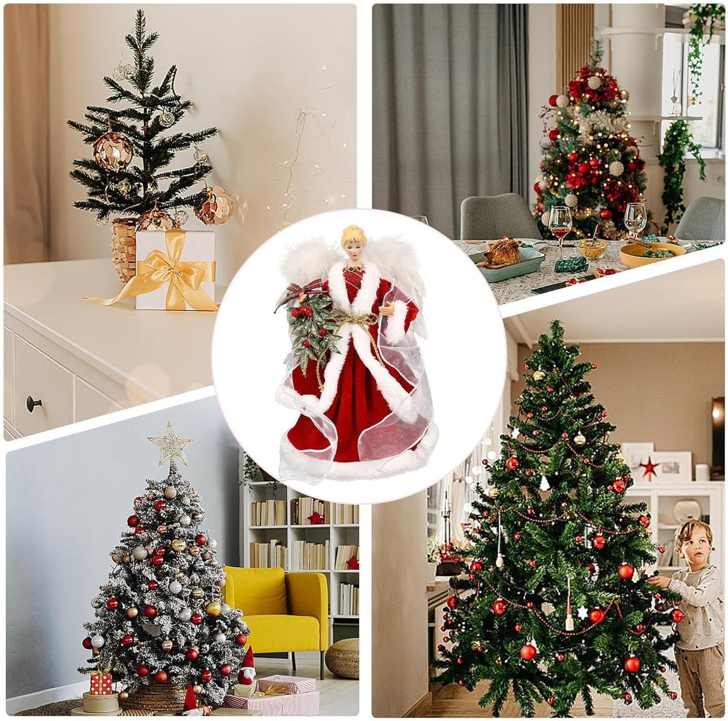 Christmas Tree Angel Tops Decorative Ornaments with White Feather Wings - Image 5