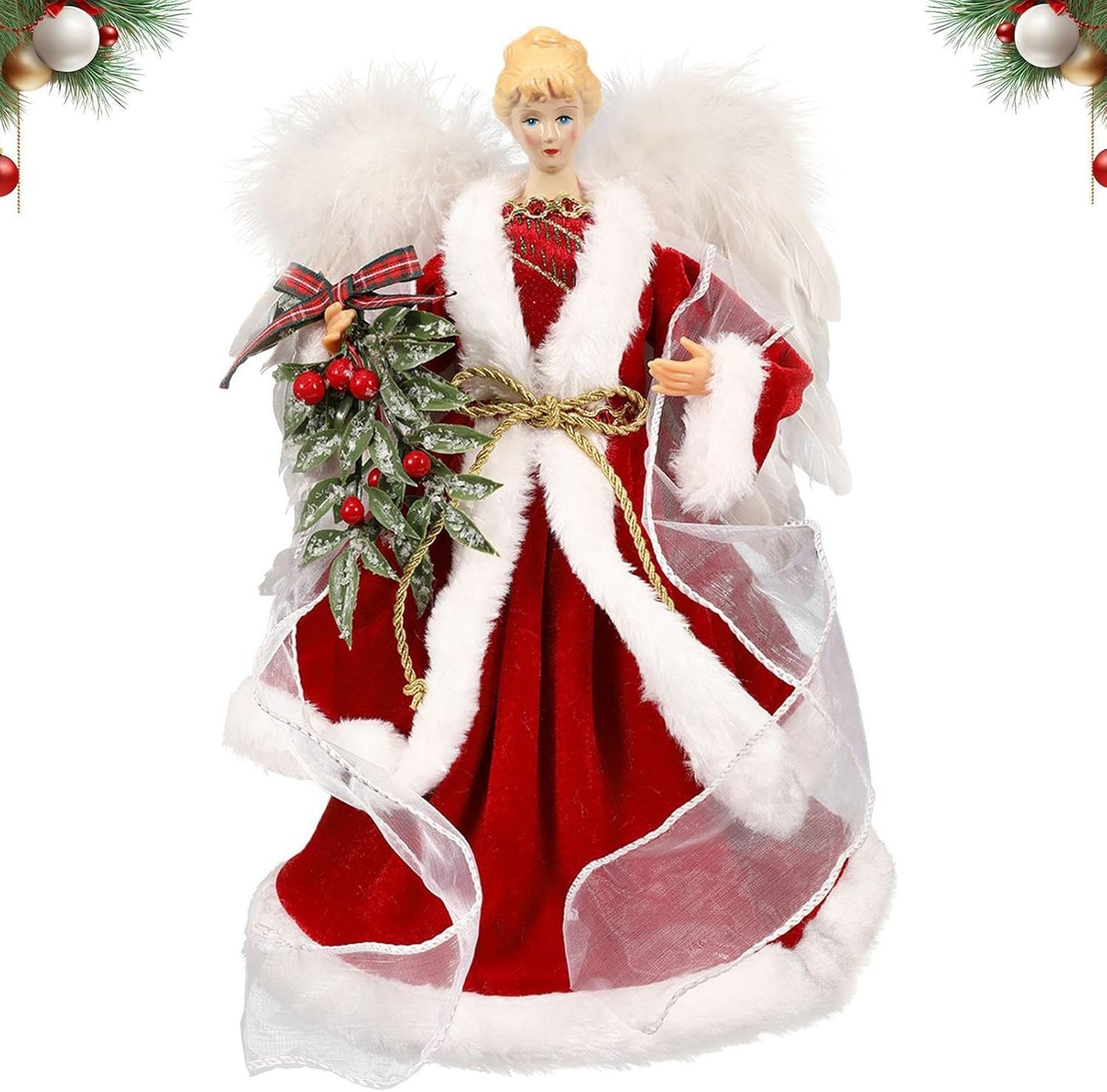 Christmas Tree Angel Tops Decorative Ornaments with White Feather Wings - Image 9