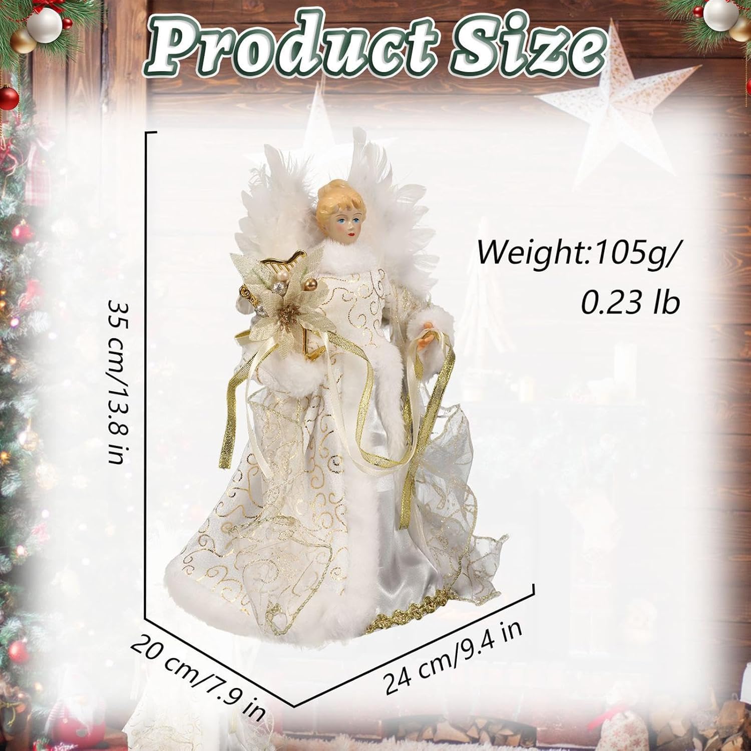 Christmas Tree Angel Tops with White Feather Wings Decorative Ornaments for Holiday Decor - Image 2