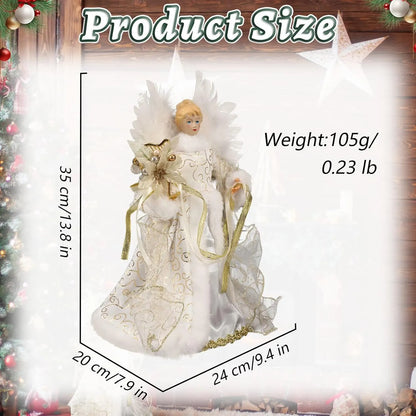 Christmas Tree Angel Tops with White Feather Wings Decorative Ornaments for Holiday Decor - Image 2