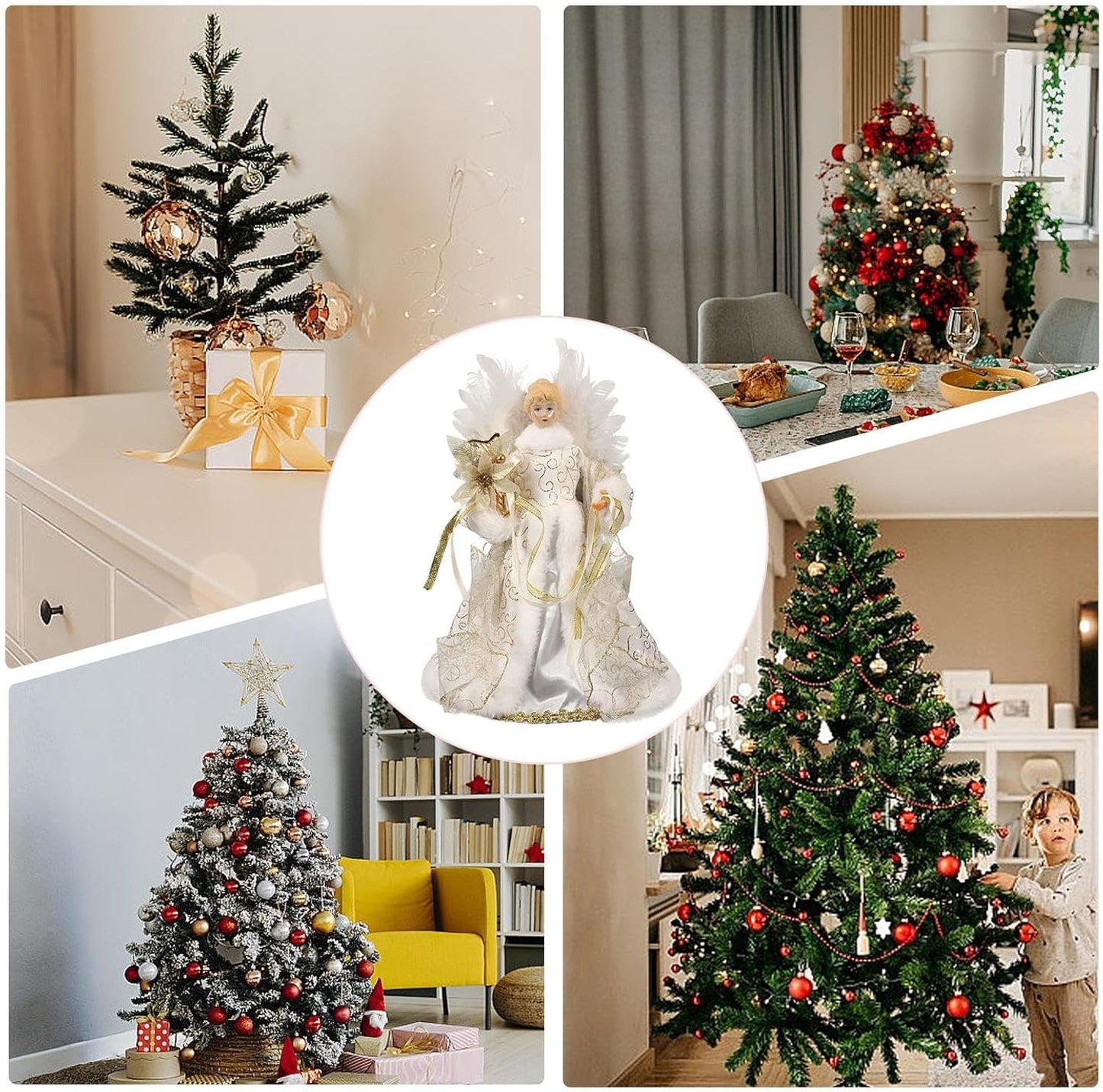 Christmas Tree Angel Tops with White Feather Wings Decorative Ornaments for Holiday Decor - Image 4