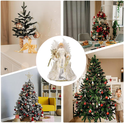 Christmas Tree Angel Tops with White Feather Wings Decorative Ornaments for Holiday Decor - Image 4