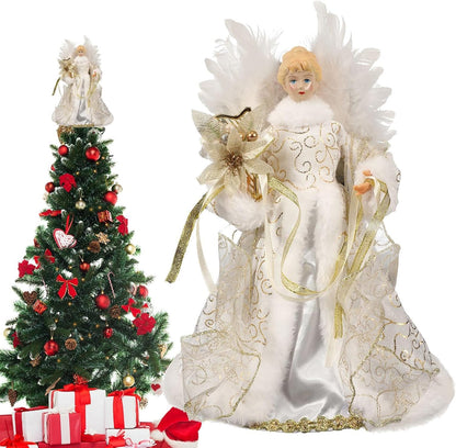 Christmas Tree Angel Tops with White Feather Wings Decorative Ornaments for Holiday Decor - Image 6