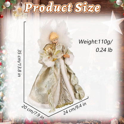 Christmas Tree Angel Topper with White Feather Wings Decorative Ornament - Image 2