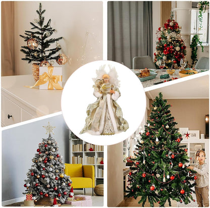 Christmas Tree Angel Topper with White Feather Wings Decorative Ornament - Image 4