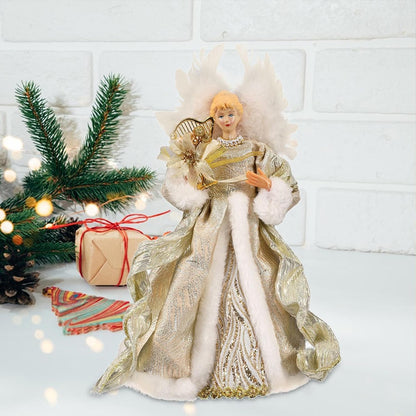 Christmas Tree Angel Topper with White Feather Wings Decorative Ornament - Image 5
