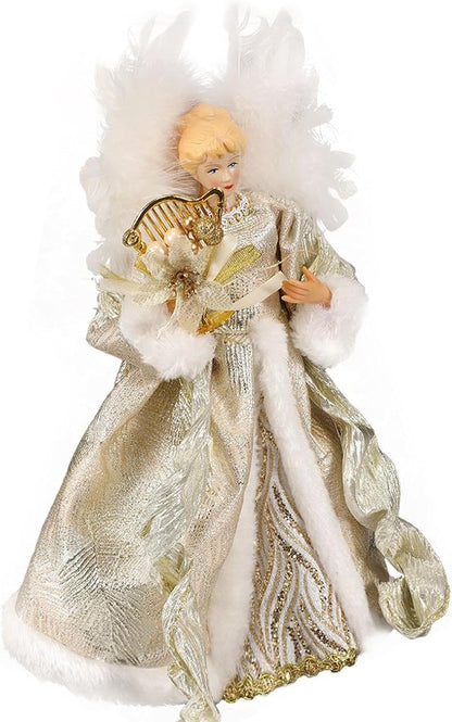 Christmas Tree Angel Topper with White Feather Wings Decorative Ornament - Image 7