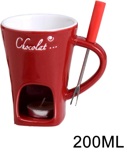 Tealight Fondue Set, Ceramic Melting Pot for Chocolate and Dessert Red - Image 2