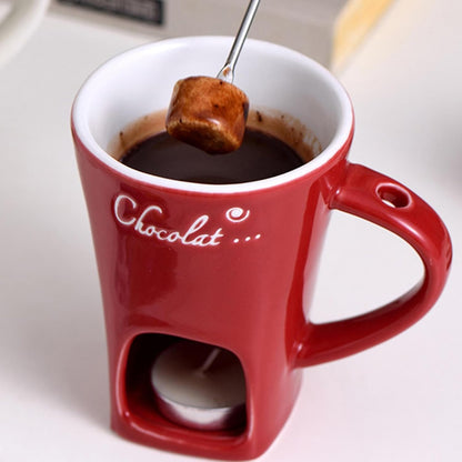 Tealight Fondue Set, Ceramic Melting Pot for Chocolate and Dessert Red - Image 6