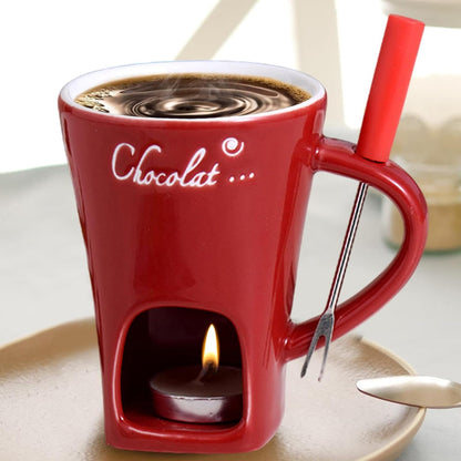 Tealight Fondue Set, Ceramic Melting Pot for Chocolate and Dessert Red - Image 7