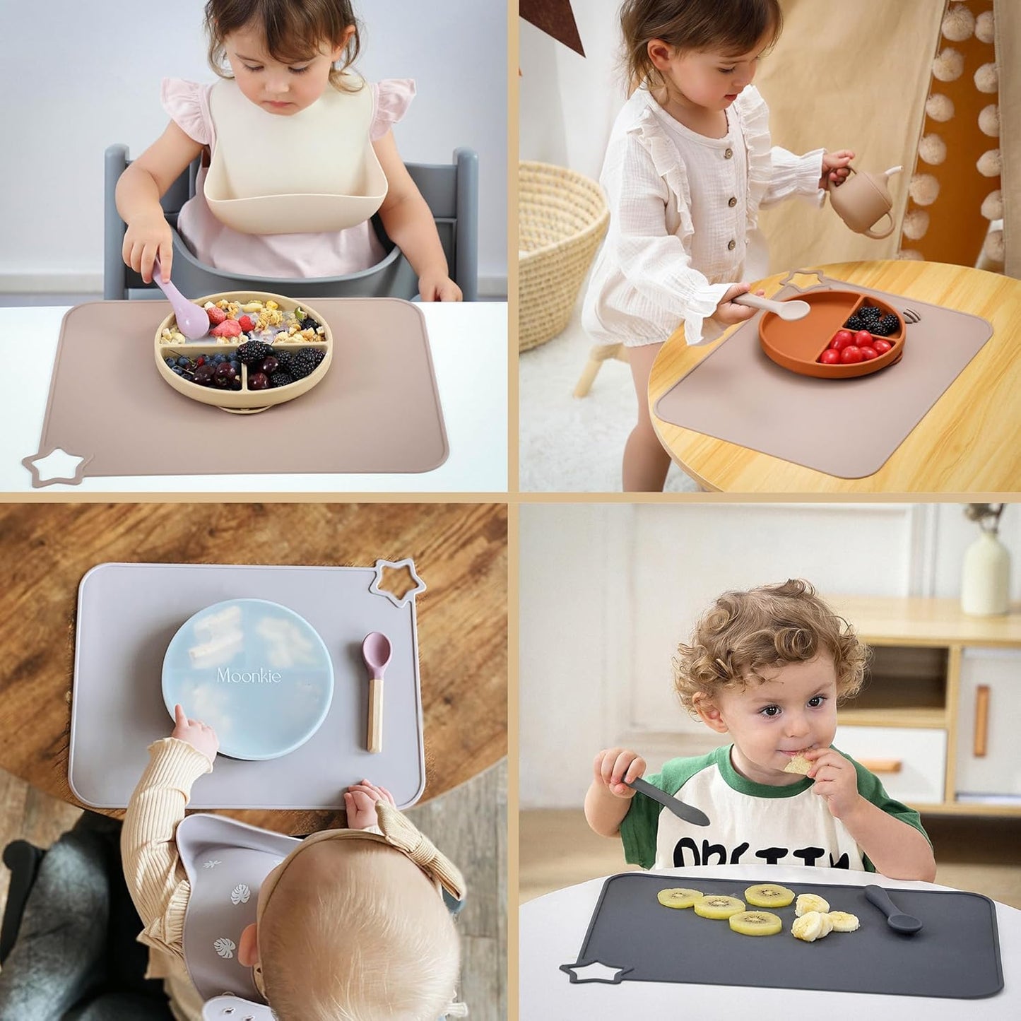 Silicone Baby Placemat 2-Pack Non-Slip Washable BPA-Free for Kids Light Mauve Skin Tones - Image 3