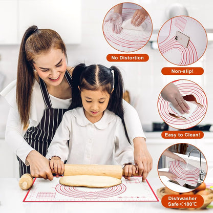 Non-stick rolling pin, 70×50cm silicone rolling pin, non-slip silicone baking mat, food plate, cake mat, cake mat, cake/pizza mat 70*50CM - red - Image 3