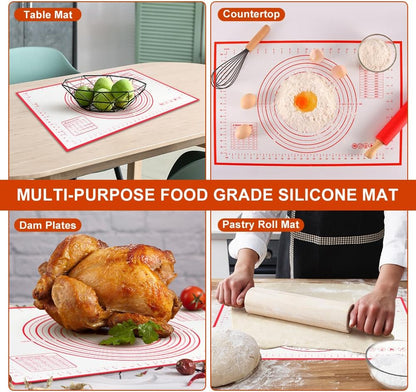 Non-stick rolling pin, 70×50cm silicone rolling pin, non-slip silicone baking mat, food plate, cake mat, cake mat, cake/pizza mat 70*50CM - red - Image 7