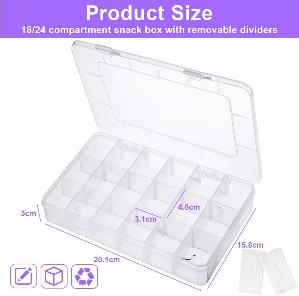18-Compartment Snack Box, 2 Pieces Snack Plates with Lids for Candy, Nuts, Snacks, Adjustable Plastic Storage Box for Jewelry, Transparent Sorting Boxes 18 compartments-2 pieces - Image 2
