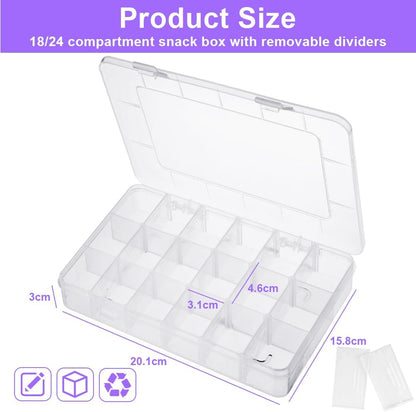 18-Compartment Snack Box, 2 Pieces Snack Plates with Lids for Candy, Nuts, Snacks, Adjustable Plastic Storage Box for Jewelry, Transparent Sorting Boxes 18 compartments-2 pieces - Image 2