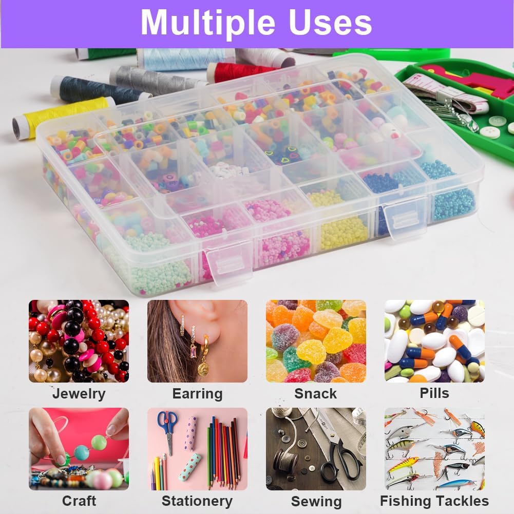 18-Compartment Snack Box, 2 Pieces Snack Plates with Lids for Candy, Nuts, Snacks, Adjustable Plastic Storage Box for Jewelry, Transparent Sorting Boxes 18 compartments-2 pieces - Image 4