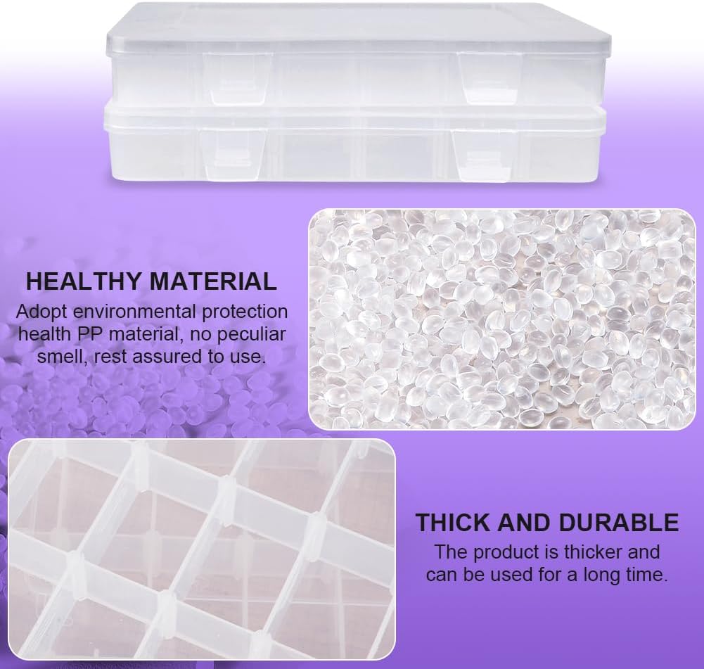 18-Compartment Snack Box, 2 Pieces Snack Plates with Lids for Candy, Nuts, Snacks, Adjustable Plastic Storage Box for Jewelry, Transparent Sorting Boxes 18 compartments-2 pieces - Image 5
