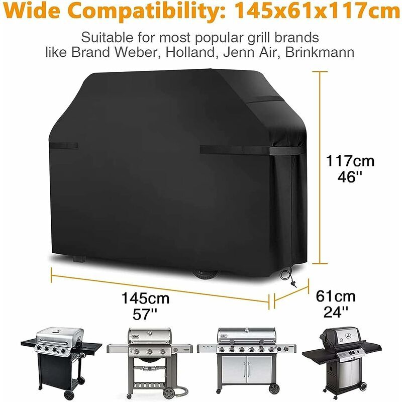 Heavy-Duty Waterproof Grill Cover with Straps and Storage Bag 145x61x117cm - Image 5