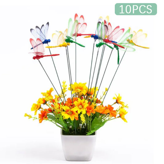 Dragonfly Insert Sticks 10pcs Multicolor Simulation Decoration with Dragonflies - Image 2