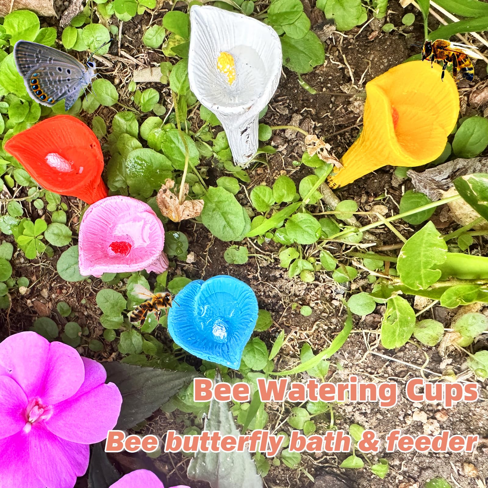 Bee Drinking Station 5-Pack Blue Outdoor Garden Cup Compatible with Bees and Butterflies Waterer - Image 4
