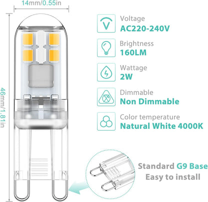 G9 LED Bulbs 1.5W Equivalent to 20W Halogen, 4000K Natural White Light, Non-Dimmable Mini Bulbs, 6-Pack Compatible with MGF - Image 2