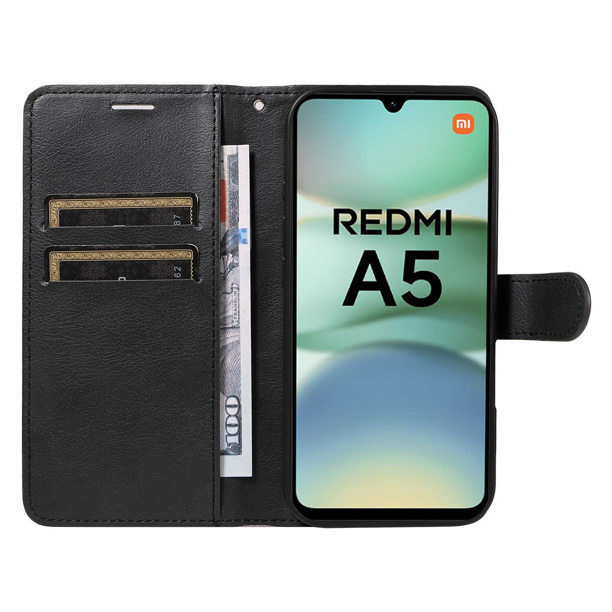 Xiaomi Redmi A5 4G Leather Wallet Case with Card Slots, PU Leather Cover, MGF Black Color, Compatible with Xiaomi - Image 3