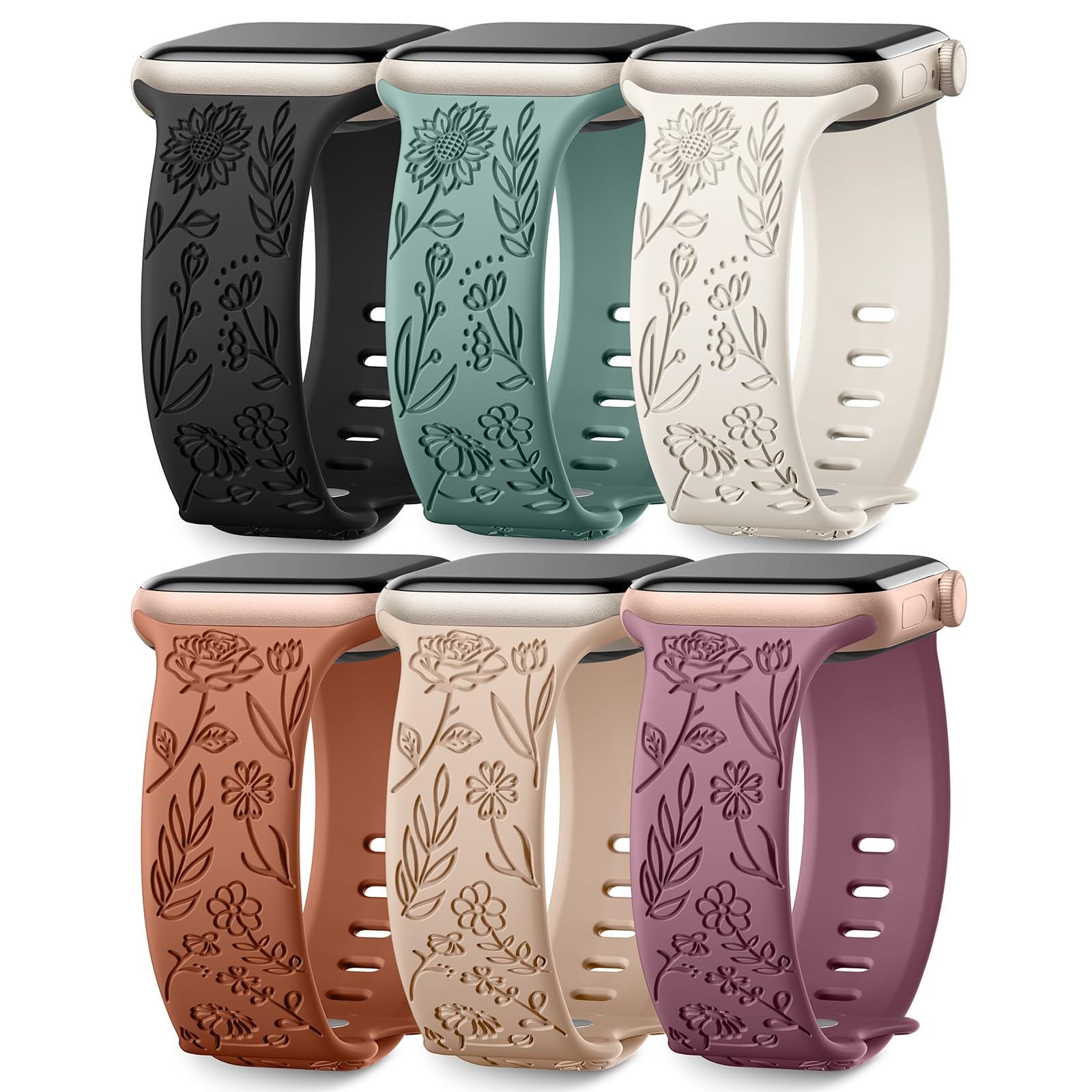 Compatible with Apple Watch 41mm Silicone Watch Strap Small Rose Embossed iWatch S9 876SE Rose Blue Grey 38/40/41mm - Image 2