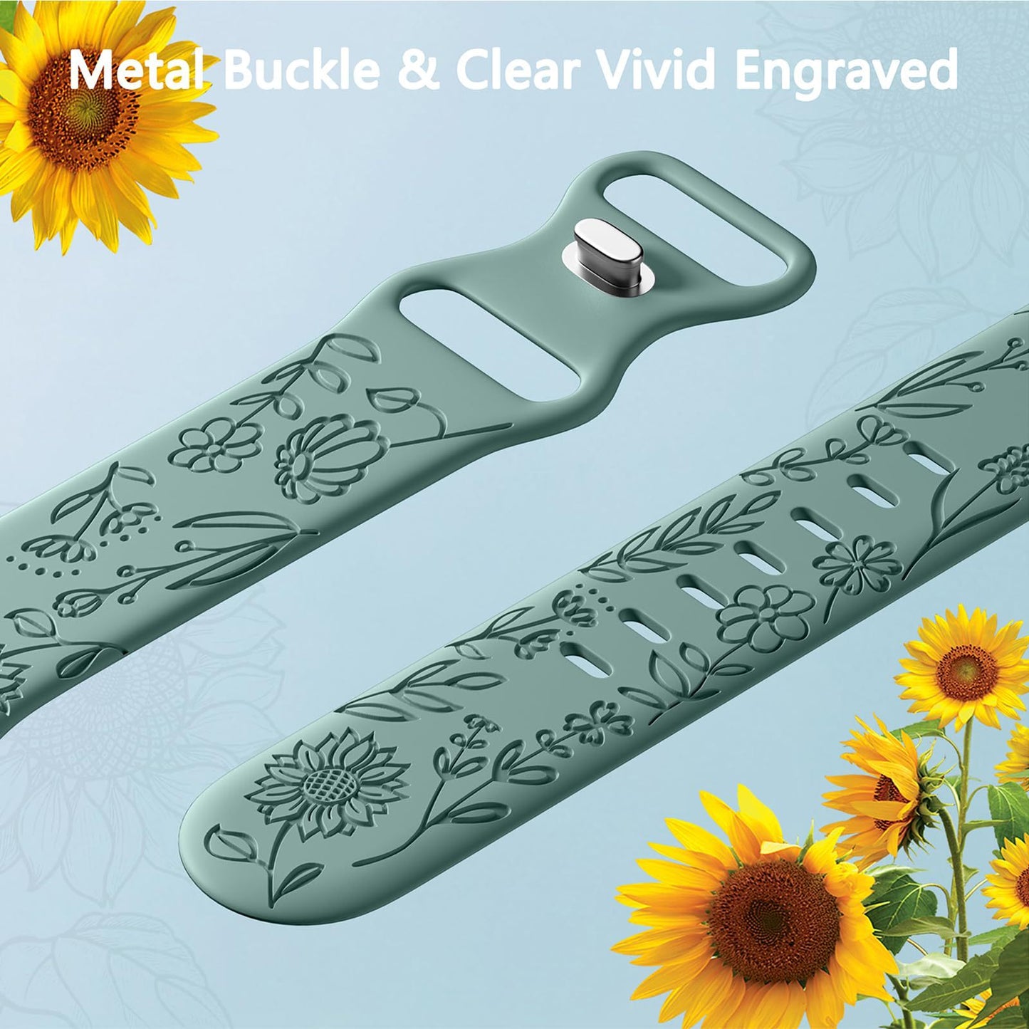 Compatible with Apple Watch 41mm Silicone Watch Strap Small Rose Embossed iWatch S9 876SE Rose Blue Grey 38/40/41mm - Image 4