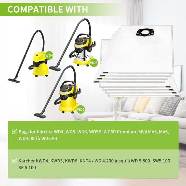 10 vacuum cleaner bags for Kärcher vacuum cleaners, compatible with wd4 wd5 wd6 mv4 mv5 mv6 - Image 4
