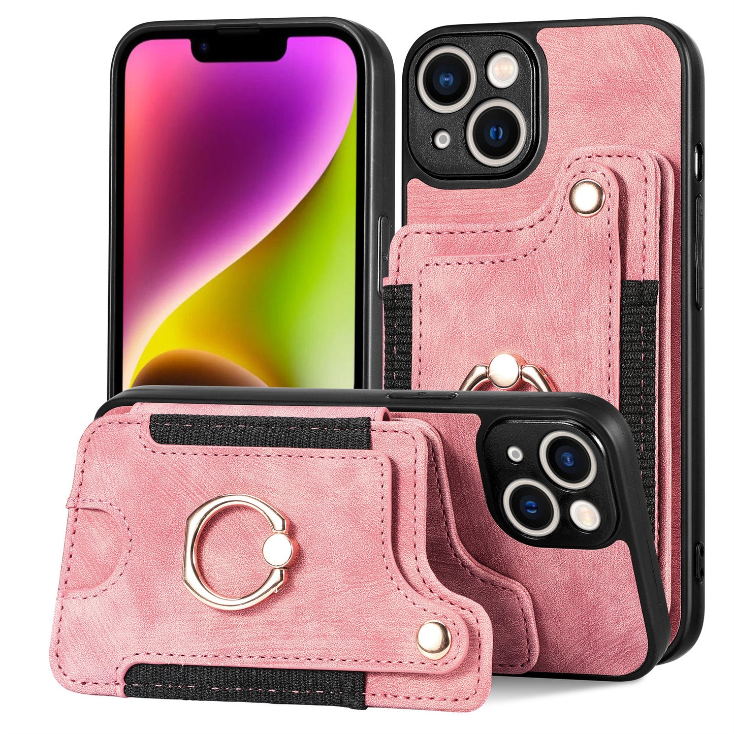 Leather RFID Anti-Theft Phone Case with Strap Compatible with iPhone 15 Pro Max Black Card Holder Loop Buckle - Image 5