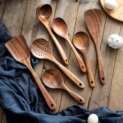 Wooden Kitchen Utensil Set 7 Pcs Teak Wooden Ladle and Cooking Utensils - Image 3