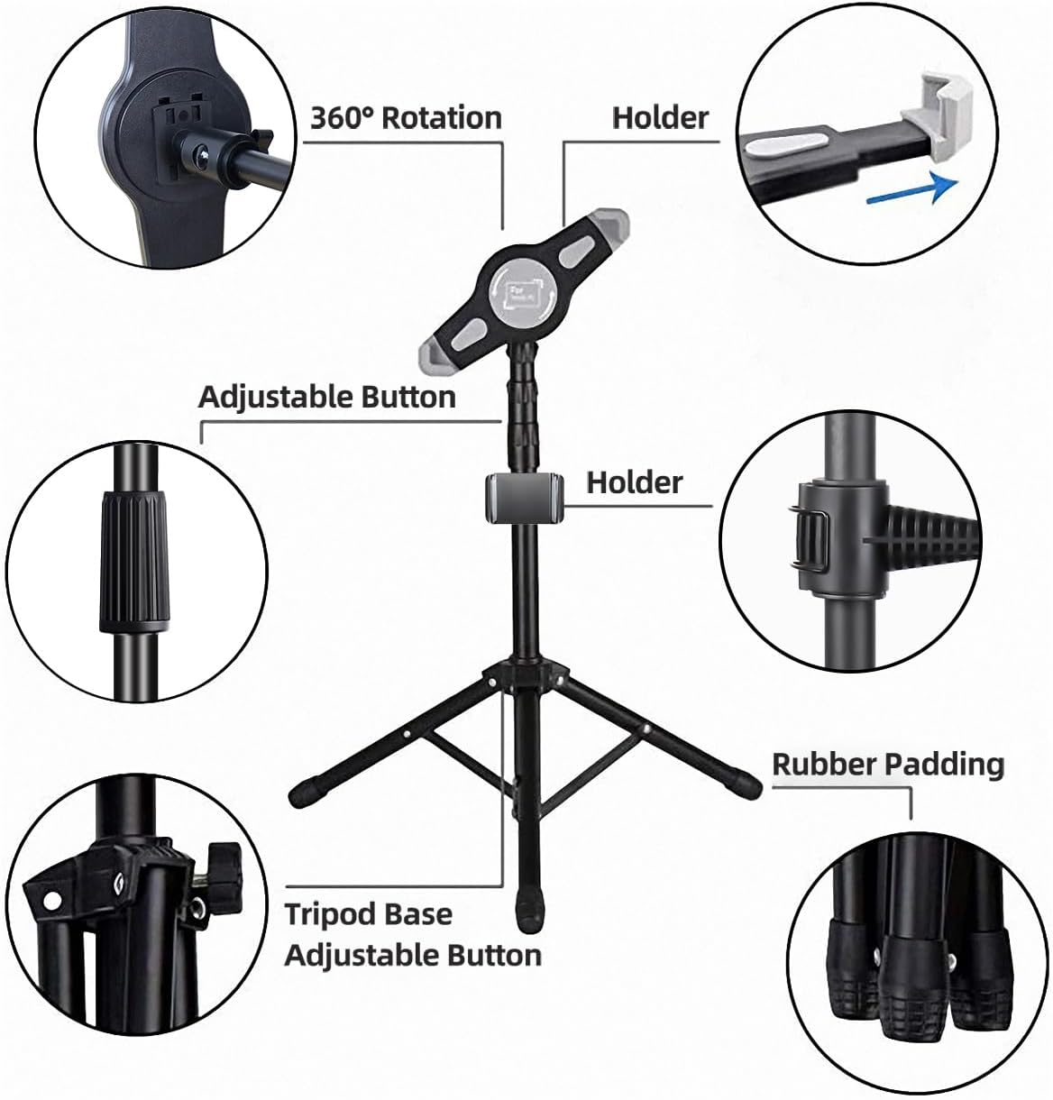 Height Adjustable 360° Rotating iPad Floor Stand Holder Mount - Image 2