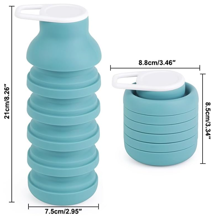 Collapsible Water Bottles, Reusable Water Bottle with Buckle, 600ml Silicone Leakproof Portable Bottle for Gym Camping Hiking Sports Outdoors, Travel Essentials for Flying Cruise Ship, Green - Image 4