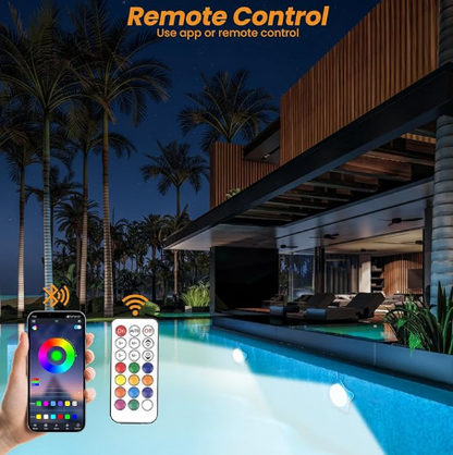 LED swimming pool light, supports APP control, 10W, 150mm diameter, 108 LED beads, dimmable underwater light, IP68 waterproof, 12V color-changing pool light, suitable for above-ground swimming pools. - Image 5