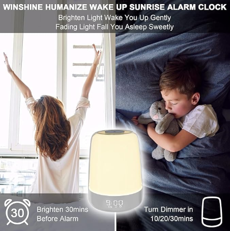 Touch Wake Up Night Light with Sunrise Simulation Alarm Clock, 3 Ways Dimmable Warm White Bedside Lamp for Kid Bedrooms RGB Ambient Table Nightstand Light,Sleep Aid Snooze Timer Mode - Image 2