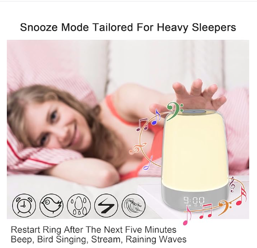 Touch Wake Up Night Light with Sunrise Simulation Alarm Clock, 3 Ways Dimmable Warm White Bedside Lamp for Kid Bedrooms RGB Ambient Table Nightstand Light,Sleep Aid Snooze Timer Mode - Image 3
