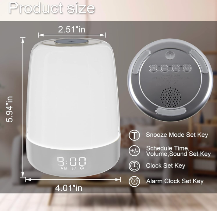 Touch Wake Up Night Light with Sunrise Simulation Alarm Clock, 3 Ways Dimmable Warm White Bedside Lamp for Kid Bedrooms RGB Ambient Table Nightstand Light,Sleep Aid Snooze Timer Mode - Image 6