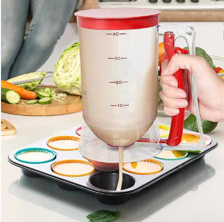 800 ML Batter separator Cupcakes Pancakes Cookie Cake Waffles Batter Dispenser cookie separator batter Cream Speratator Cup Measuring Baking Tools (red) - Image 4