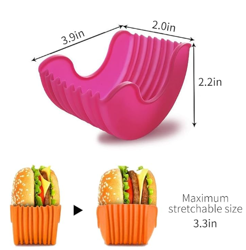 4Pcs Retractable Burger Fixed Box Adjustable Hamburger Holders Reusable Washable Retractable Hamburger Clip Silicone Rack Holder Burger Box - Image 3