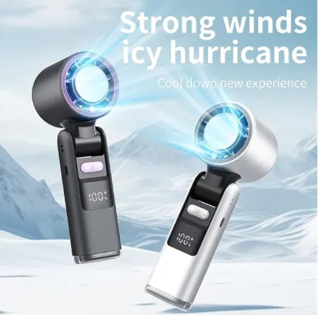 Portable Fan Handheld Mini Turbo Fan Battery ， High Speed Powerful Ice Cooling 5 Speed Adjustable Rechargeable Personal Fans for Beach Camping Travel Working （White） - Image 2
