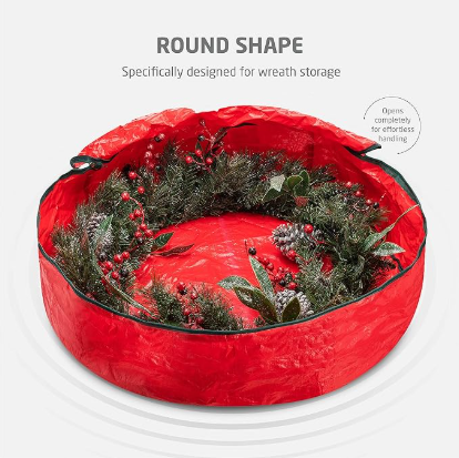 Christmas Wreath Storage Container 24 Inch - Wreath Bag for Artificial Wreaths Box - Dual Zippered Wreaths Storage Bag with Strong Durable Handles - Red - Image 3