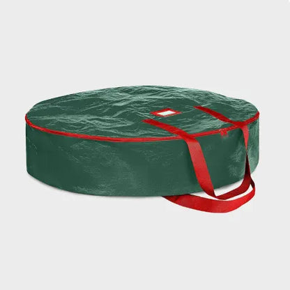 Christmas Wreath Storage Container 24 Inch - Wreath Bag for Artificial Wreaths Box - Dual Zippered Wreaths Storage Bag with Strong Durable Handles - Green