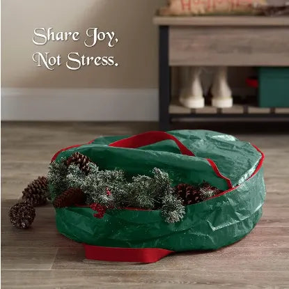 Christmas Wreath Storage Container 24 Inch - Wreath Bag for Artificial Wreaths Box - Dual Zippered Wreaths Storage Bag with Strong Durable Handles - Green - Image 2